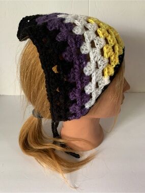 Crochet Bandana Yellow White Purple Black Non Binary Flag Colours